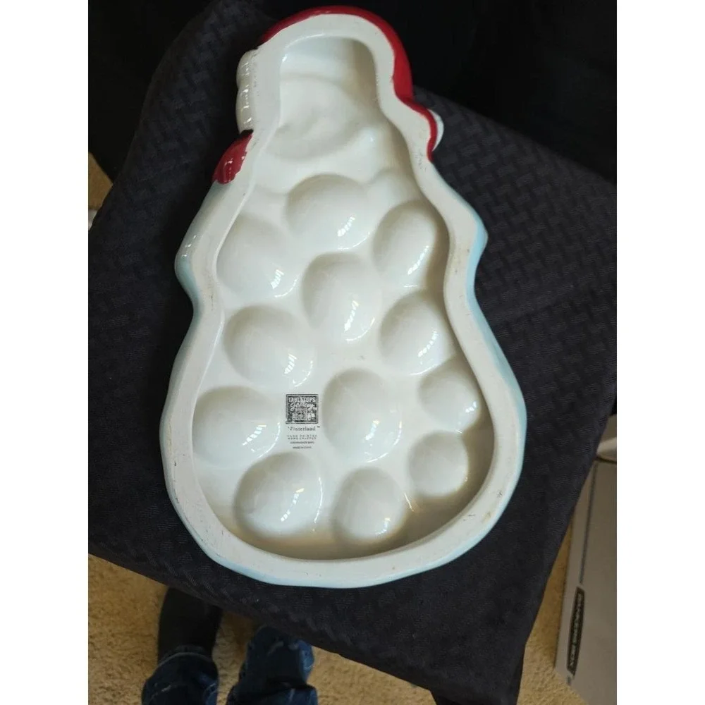 Tabletops Gallery Ceramic Snowman Deviled Egg Display Platter NICE! TOO CUTE!!